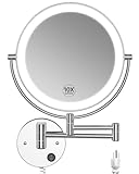 Benbilry 9" LED Wall Mounted Makeup Mirror with 10X Magnification, Extendable Double Sided Lighted Magnifying Vanity Mirror 13" Extension, 360° Swivel Rotation for Bathroom Powered by Plug in Chrome