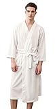 AIEOE - Kimono Albornoz de Hombre Mujer Verano Transpirable con Bolsillos Manga Larga para Baño Ducha Piscina Hotel - Blanco - M