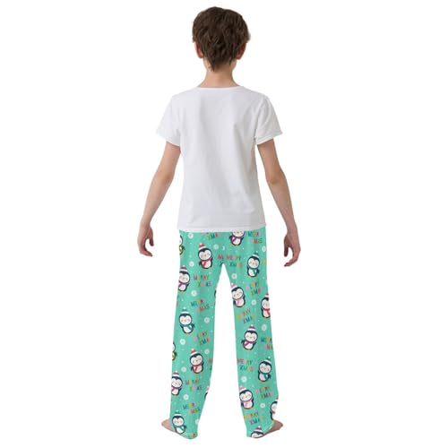 ZZXXB Merry Xmas Penguin Boys Long Pants Soft Trousers Elastic Waist Kids Lounge Bottoms with Pockets S-XL3