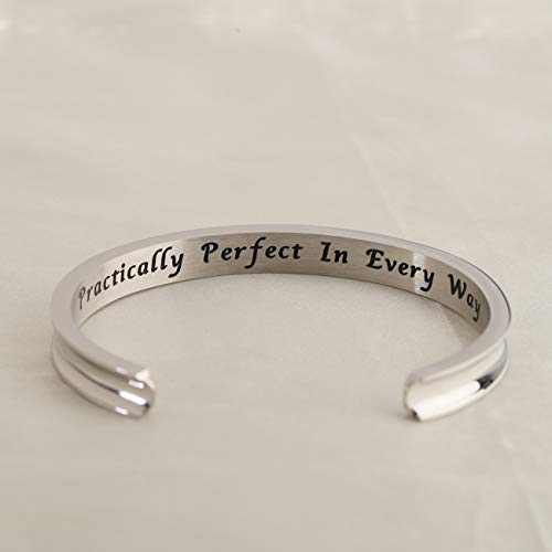 WUSUANED Movie Quote Practically Perfect in Every Way Hair Tie Grooved Cuff Bangle Bracelet Mother Friendship2