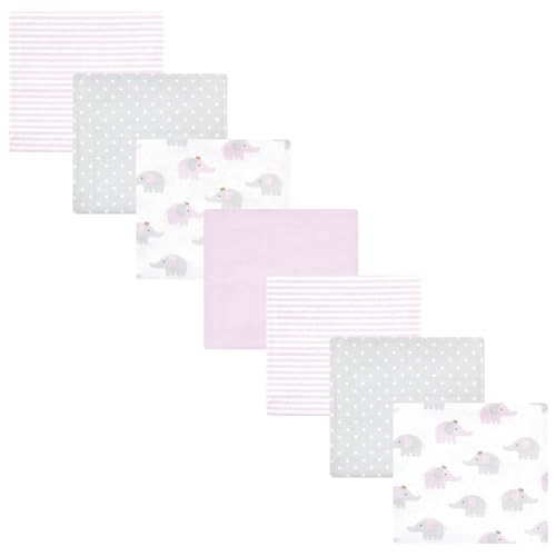 Image of Hudson Baby Unisex Baby Cotton Poly Flannel Receiving Blankets Bundle, Lilac Elephants, One Size