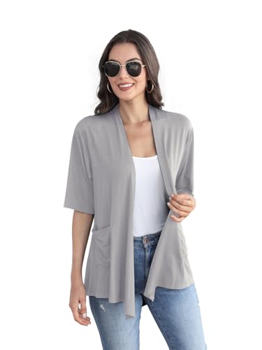Image of ADANIKI Women 2026 Summer Lightweight Cardigan, Short Sleeve Open Front Casual Trendy Womens Kimono Cover Up with Pocket