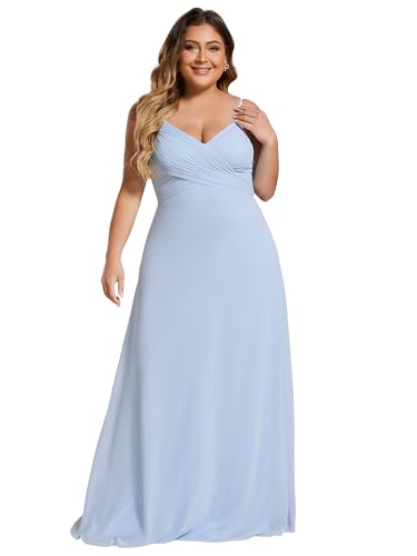 Image of Ever-Pretty Women's Chiffon Pleated Spaghetti Straps Sleeveless A Line Plus Size Bridesmaid Dresses Formal Gown Ice Blue US22