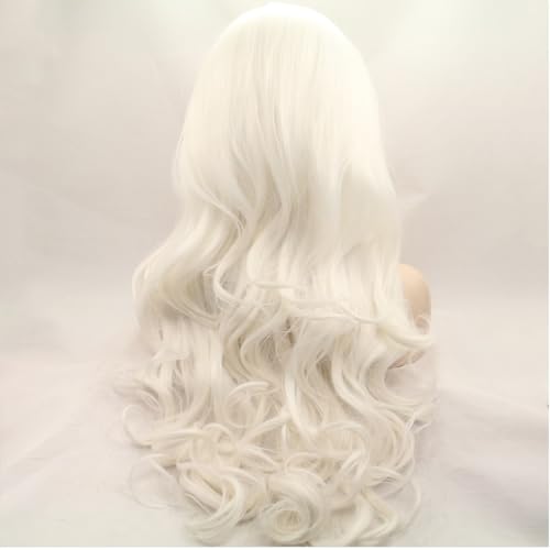 xiweiya Long Body Wavy Platinum Blonde Lace Front Wig White Blonde Synthetic Lace Front Wig Natural White Hair Replacement Full Wig Heat Resistant Fiber 150% Density Wig for Women 24inch - Image 3