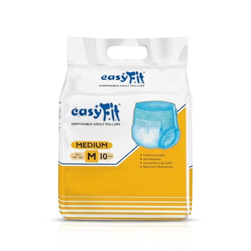 Image of Easyfit Adult Diaper Pants | 30 Count (Medium) | Waist 24-45 inch (61-115 cm) | Unisex | Leak Proof | Wetness Indicator | Overnight Protection | Elastic Waist (Pack of 3)
