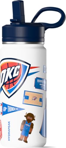 Image of Hydrapeak NBA Officially Licensed OKC Thunder 20oz Insulated Water Bottle with Straw Lid & Carry Handle, Leak-Proof Stainless-Steel Game Experience Sports Bottle for Kids, School, Camp