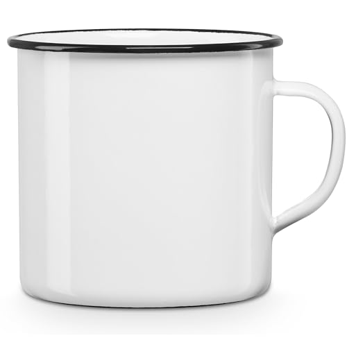 briebe Taza Café Camping 8 cm Pote Acero Esmaltado 0,40 ml, Acampada, Picnic, Viajes, Senderismo, Apta Fuego, Inducción, Vitrocerámica, Gas, Horno, Vintage Blanco