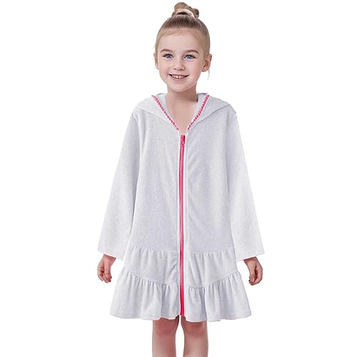 Girls Swim Cover Up Kids Toddler Terry Swimsuit Swimwear Coverup Zip-Up Beach Long Sleeve Hooded Ruffle Dresses2