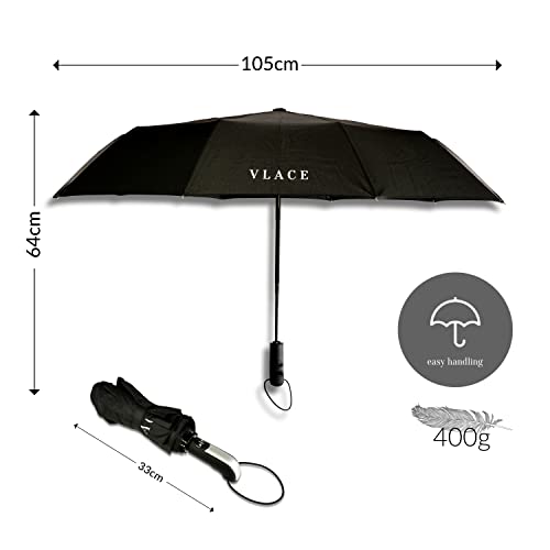 Trekkingschirm Vlace – Kompakter, leichter Regenschirm in Schwarz