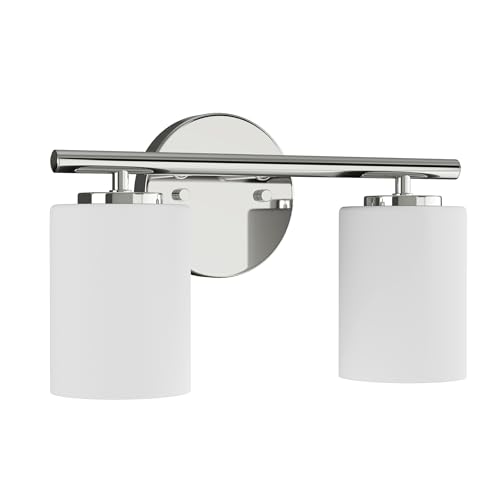 Image of Replay Collection 2-Light Etched White Glass Modern Bath Vanity Light Polished Nickel