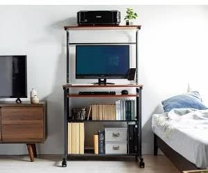 パソコンデスク 省スペース 75cm幅 収納 勉強机 ワーク大人 キーボードテーブル キャスター付き 収納ラック ハイタイプ 書斎机 書斎 学習机 学習デスク 木目調 コンパクト パソコンラックラック 机 つくえ おしゃれ