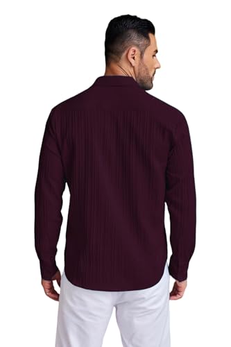 Image of DEELMO Men's Casual Button Down Shirts Long Sleeve Linen Shirt Fashion Textured Beach Summer Shirt