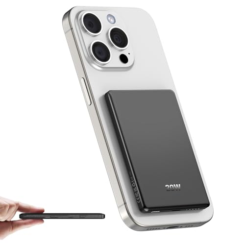 Dbasne Magnetische Power Bank, für Magsafe Powerbank 5000mAh, PD 20W Schnelles Aufladen Tragbares Ladegerät, QC 3.0 Externe Handyakku mit USB-C für iPhone 16/15/14/13/Pro Serie Travel Camping Outdoor