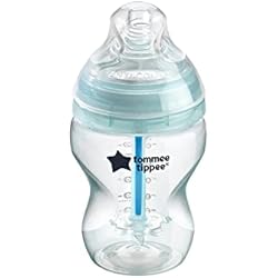 Tommy Type Biberones Tommee Tippee Biberón Anticólico con Tetina con Forma de Pecho y Sistema de Aireación Anticólico, 260ml, Pack de 1, Transparente