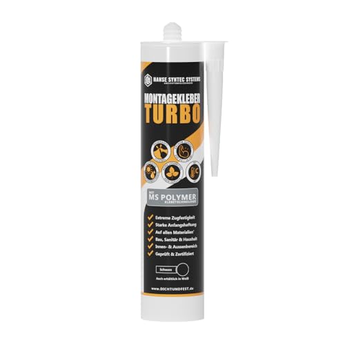 HSS Turbo Colle de montage 290 ml, technologie de collage polymère MS, colle forte, colle de construction, pour l'intérieur et l'extérieur, tous les matériaux, résistante aux UV et aux intempéries