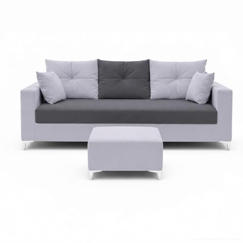 Image of Zora 4 Seater L Shape Sofa Set with Movable Ottomans | Flexible Layout | Rich Velvet Suede Fabric | Silver Legs | Dual Tone Modern Sofa for Living Room (Dark Grey-Light Grey)