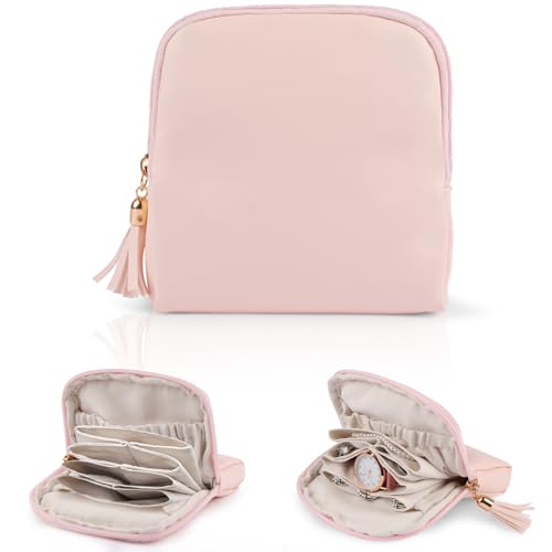 Adiwo Organizador de jóias, bolsa para guardar jóias, viagem de pele organizador brincos colares, braceletes relógios, bolsa de presente requintada para mulher