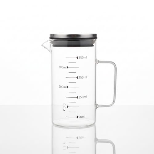 Deconox 2'li Set Paslanmaz Çelik Kapaklı Borosilikat Cam Yağdanlık ve Ölçü Kabı - 350ml - Isıya Dayanıklı Damlatmaz Sosluk, Sütlük ve Mutfak Hazırlık Sürahisi - Şeffaf Modern Tasarım
