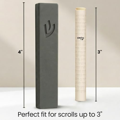 Image of SURI Mezuzah for Door - 4 Inch Dark Gray Concrete Mezuzah Cover with Non Kosher Scroll, Self-Stick Adhesive, Fits a 3 Inch Mezuza Scroll, Gift Box Included