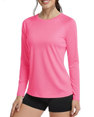 Boladeci UV Shirts for Womens Rash Guard Long Sleeve Swim Shirts for Woman UPF 50 Sun Protection SPF Workout Top Rose Red Large