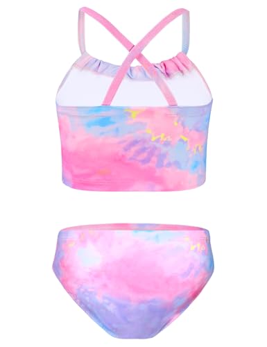 Image of TENVDA Girls Swimsuit 2-Piece Halter Tankini Set Beach Sport Bathing Suit UPF 50+ Swimwear