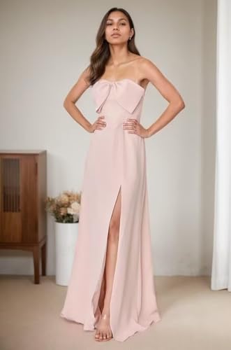 Off Shoulder Bridesmaid Dresses Slit for Women A-Line Chiffon Wedding Guest Dress Evening Party Gown with Bow2