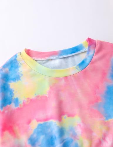 Image of Girls Clothes Tie-Dye Long Sleeve Sweatshirt Cool Patchwork Sweatpants 2 Piece Girls' Clothing Sets Size 6-14 Years