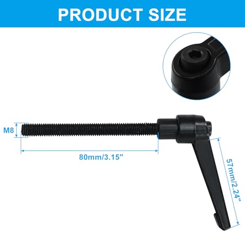 Image of 2Pcs Adjustable Clamping Lever Handle M8 x 80mm Male Thread Adjustable Handles Push Button Ratchet Lever Knob Rotating Screw Handles Bolts with Locking Lever