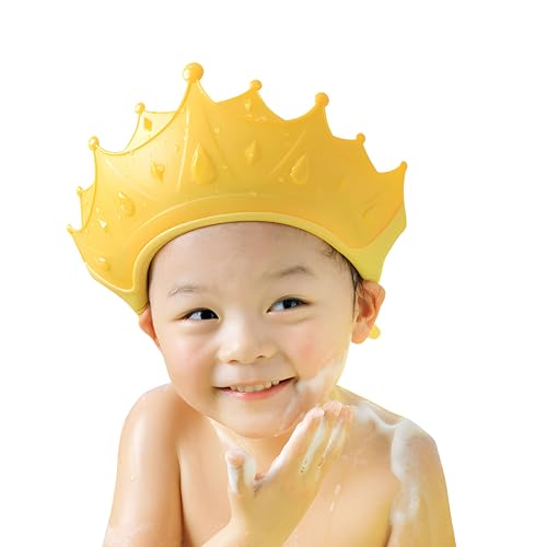 Image of Bembika Baby Shower Cap For Washing Hair, Soft Bathing Baby Shower Cap For Eye Protection And Hair Wash Adjustable Reusable, Waterproof, And Comfortable For Babies � (Crown Yellow)
