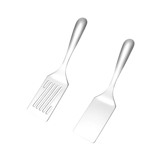 2 Pieza Espátula de Acero Inoxidable Ranurada, Juego de espátulas de acero inoxidable, espátula de Parrilla, espátula Plana para Cocinar para Freír Hornear