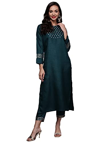 Image of INDO ERA Women's Polyester Solid Straight Kurta with Pant Set (IEIEI9116)