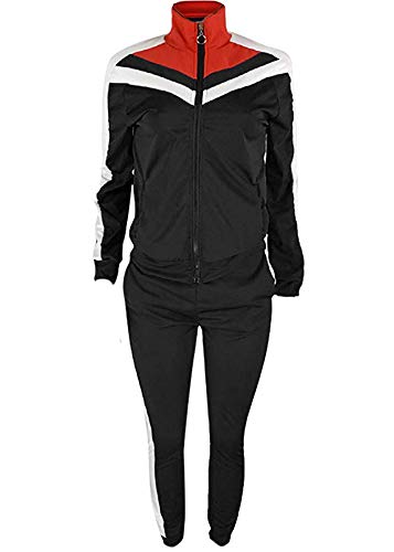 Women's Color Block Tracksuit Set Zipper Jacket and Pants 2 Piece Sports Jog Set