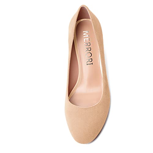 MERRORI Womens Suede Casual Solid Round Toe Office Slip On Kitten Low Heel Pumps Shoes 1.5 Inch3