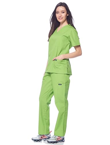 Dagacci Medical Uniform Womens Medical Scrub Set Shirt Top and Pant, Apple Green, Large