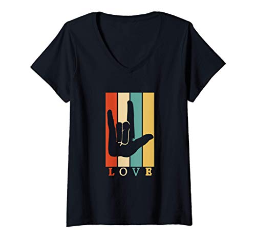 Donna VIntage ASL Love Sign Language Gifts Maglietta con Collo a V
