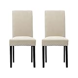 LSSPAID Upholstered Parsons Dining Chair with Polished Nailhead Wood Legs in Beige，Set of 2