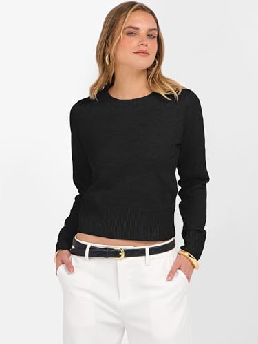 Image of ANRABESS Women's Long Sleeve Sweaters Cropped Crew Neck | Business Casual Tops,Light Weight Comfy Knit,Pullover ShortSweater,Basic Classic,Fall Fashion Winter Layer Clothes