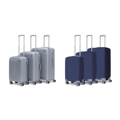Image of ACEPACK VLITE Megatron Family Set of 6 Luggage with Covers | 3 Trolley Bags (20 /24 /28) + 3 Luggage Covers (20 /24 /28) | Lightweight Polypropylene Hard Shell, 360 Spinner Wheels (Silver /Solid Black)