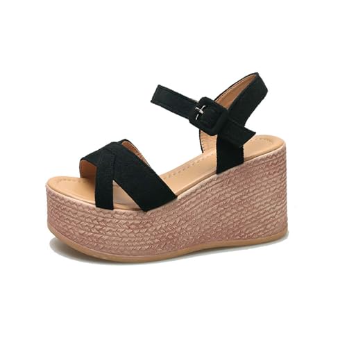 Women's Espadrille Platform Wedge Sandals with Ankle Buckle Bohemian Casual Non-Slip Cross Strap Open Toe Beach Sandal4