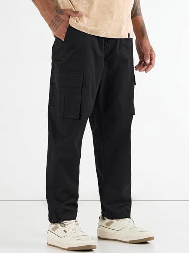 Image of Bewakoof Men's Oversized Fit Mid Rise Cargo Trousers|Loose Fit Street-Style Comfort | Utility Pockets | Everyday Wear