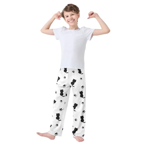 Boys' Pants Black Cat Paw Prints Pink Long Bottoms Jogger Pants Elastic Waist Trousers with Pockets S-XL2