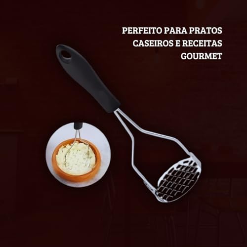 Amassador de Batatas Espremedor Metálico Multi Utilidades em Aço Inoxidável 24x8cm Prático Eficiente