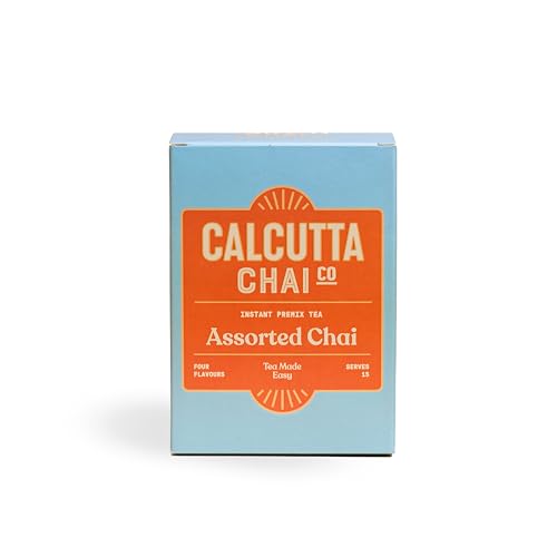 Calcutta Chai Co - Assorted Chai|Instant Tea Premix|Pack Of 15|Ginger-Cardamom-Masala-Saffron- Unsweetened Masala Chai|Made With Assam|100% Natural Spices Added|15 Cups,250 Gram