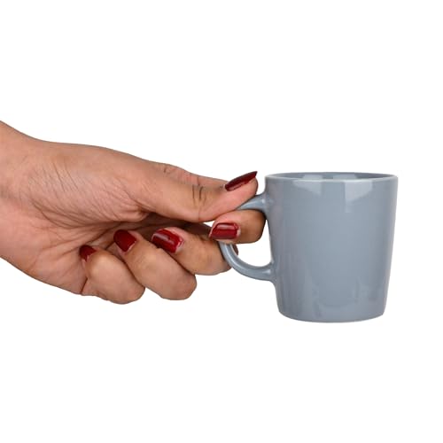 Image of Ceramic Tea & Coffee Espresso Small Mugs Set of 6 - 120 ml, Metallic Grey, Durable Cups for Home & Office