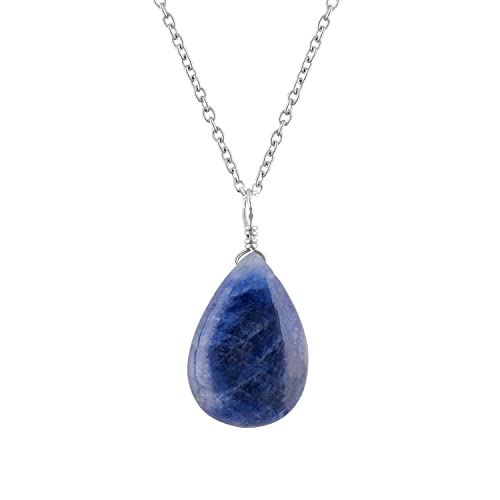 Odrilliongems A+ Natural Blue Sapphire Gemstones Pendant Necklace 925 Sterling Silver Jewelry Energy Healing Crystals Birthstone Handmade Minimalist Gift For Her Size 18Inch #TOP11