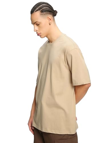 Image of crazymonk Oversized Baggy Fit Drop Shoulder Half Sleeves Round Neck Solid Pure Cotton T-Shirt for Men