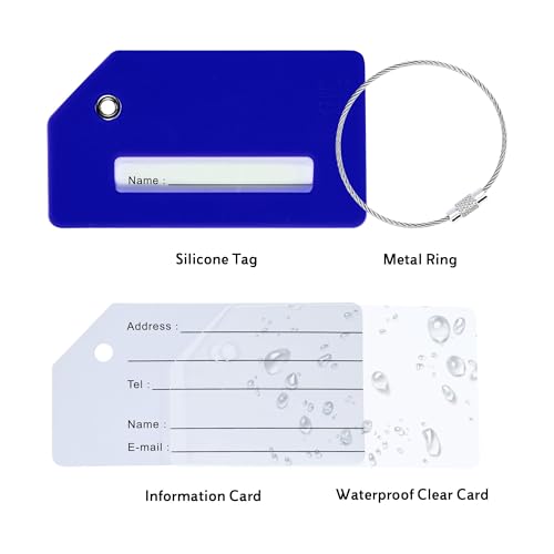 Image of Silicone Luggage Tag for Suitcases with Stainless Loop, TSA Approved, Privacy Protection Travel Essentials Bag Tags by Gostwo, Blue, 3.6 inchx 2 inch x 0.25 inch, Casual /Sporty