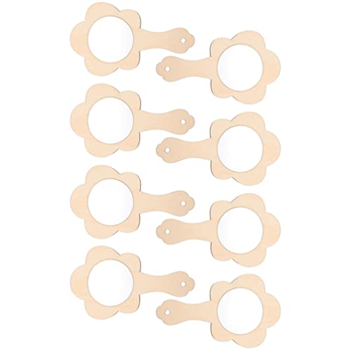 Tofficu 8Pcs Diy Wooden Handle Mirror Unfinished Blank Wood Hand Mirror Handheld Mirror Toys Flower Shape Vanity Makeup Mirror Travel Pocket Makeup Mirror For Girl Woman #TOP8