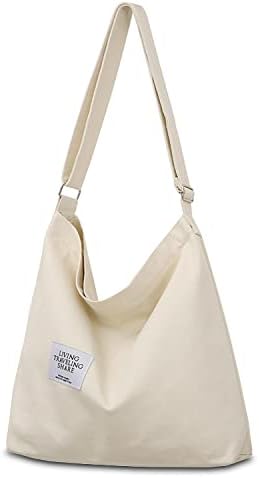 Hobo Bag, Women's Canvas Handbag Crossbody Bag Beach Bag Simple Shoulder Bag Ladies Large Cotton Tote Handbag Girls Shopping Bag for Travel Daily Use