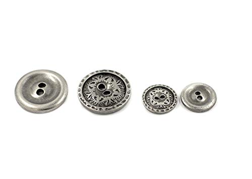 Bezelry Flower Engraving Metal Hole Buttons. Blazer Button Set. 3 Pcs Of 23Mm, 8 Pcs Of 15Mm (Gray Silver) #TOP2